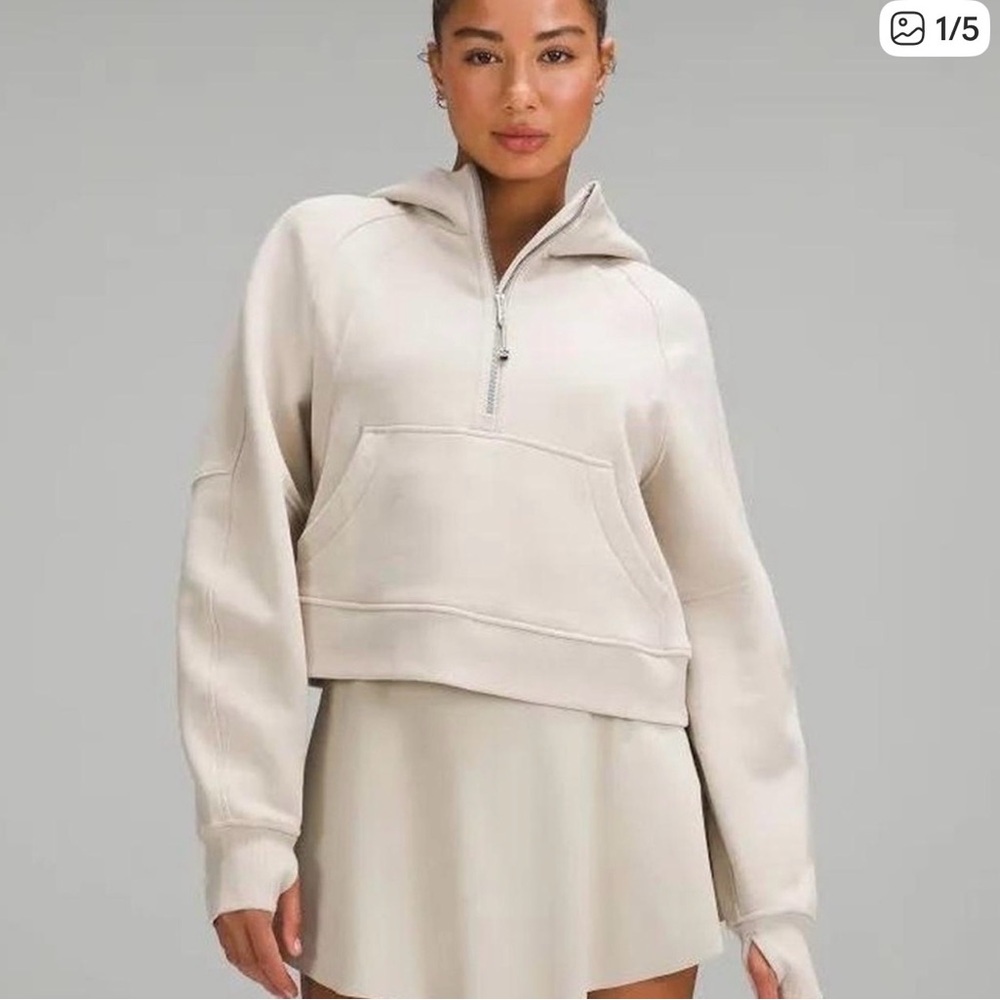 Lululemon Scuba Oversized Half Zip Cream Hooded Pullover Sweatshirt sz M/L